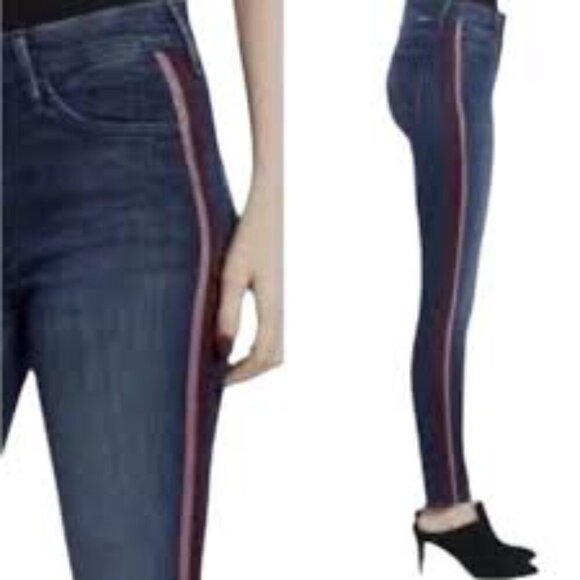 Mother Denim High Waisted Looker Jeans in Here Kitty, Kitty Glitter Racer 26 - Picture 12 of 13